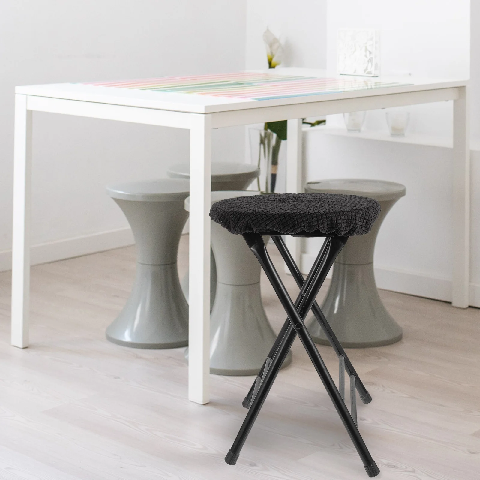

Round Stool Home Use Protective Chair Cover Anti Dust Cover Polyester Material Easy Storage Foldable Dining Chairs