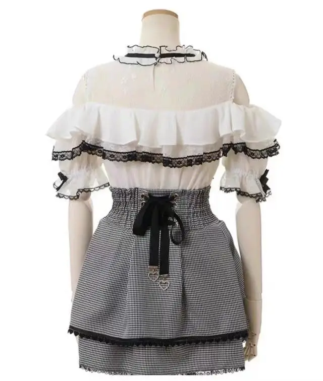 Jirai Kei Sweet Lolita Skort 2024, Sommer – Doppelschleife, hoher Taillen-Kurzrock mit Lederschnalle, schmale Passform, verstellbare Taille – Detail 9