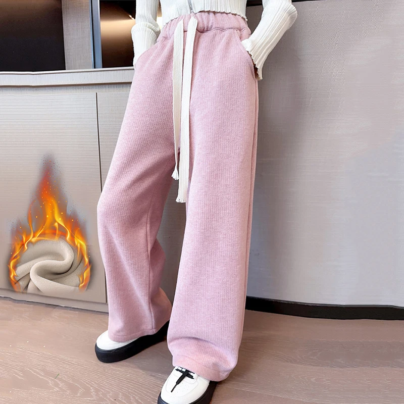 

Girls Winter Sweatpants Fleece Thicker Warm Trousers for Children Solid Casual loose School Teenagers Sports Pants 10 12 13 Year