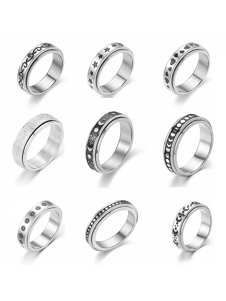 Fashion Jewelry Accessories Star Moon Stainless Steel Rings for Women Hip Hop Rock Unisex Finger Ring Punk Gift