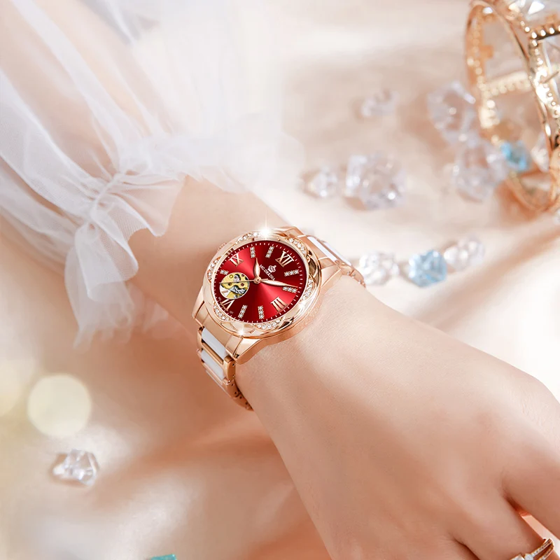 Montre Femme luxe haut marque femmes montres étanche en céramique squelette conception dames automatique mécanique montres femmes