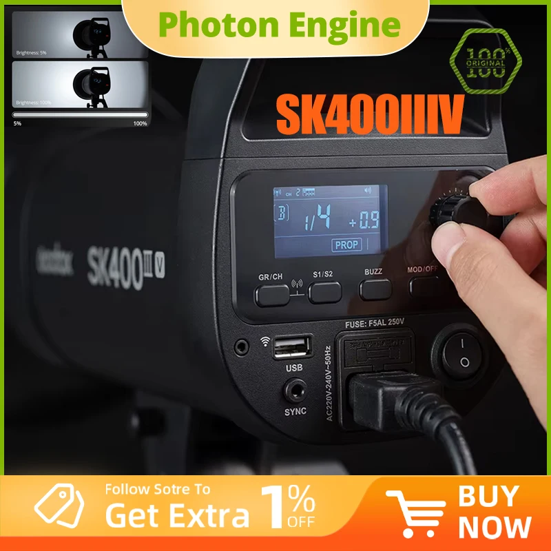 

Фотосвет Godox SK400IIIV со встроенной беспроводной системой 2.4G X, профессиональная компактная студийная вспышка 400 Вт с креплением Bowens для студийной фотографии