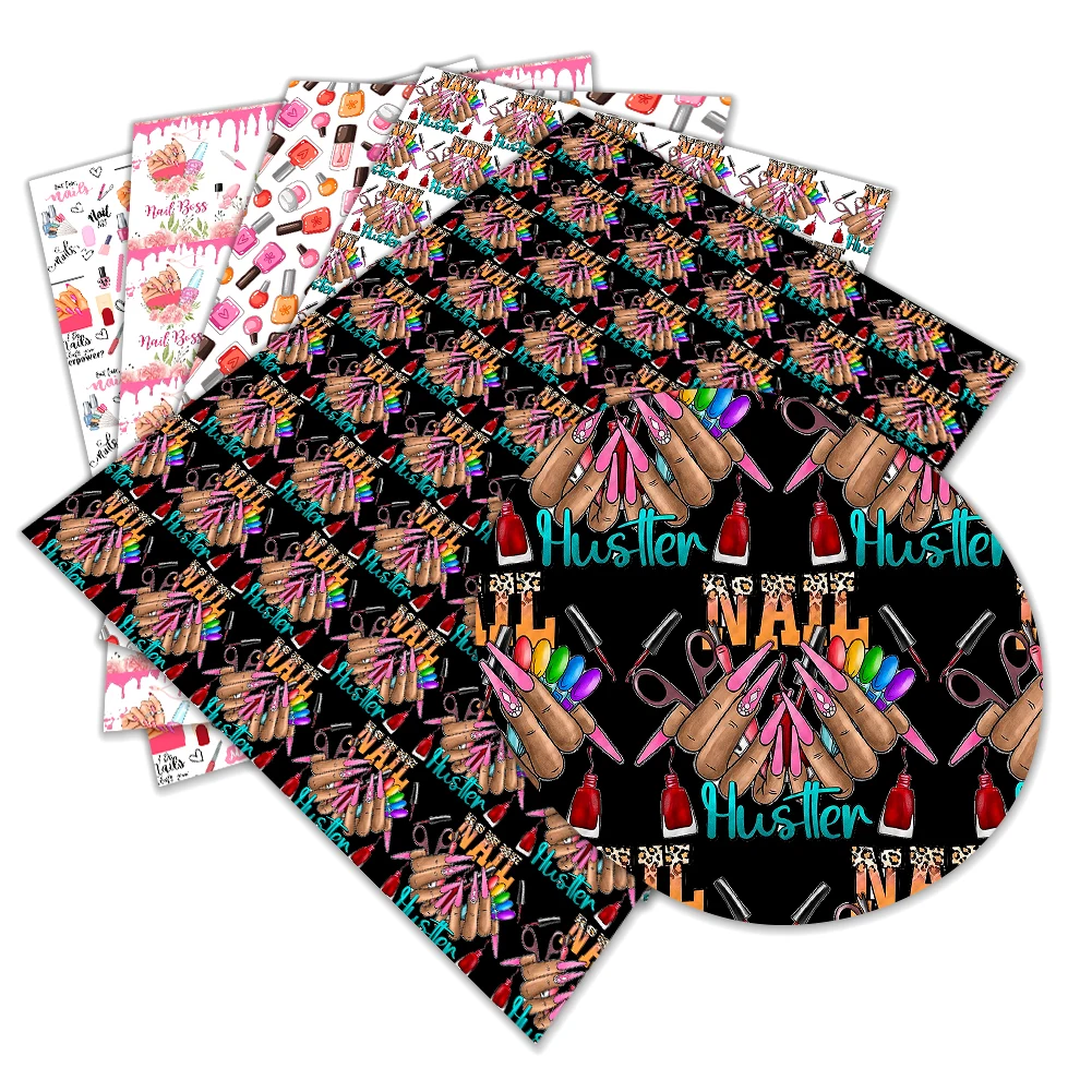 Nail Technicians Pattern 30x22cm Printed Faux Leather Sheet Size Crafting for Bag Purse Earrings Bows Faux Leather