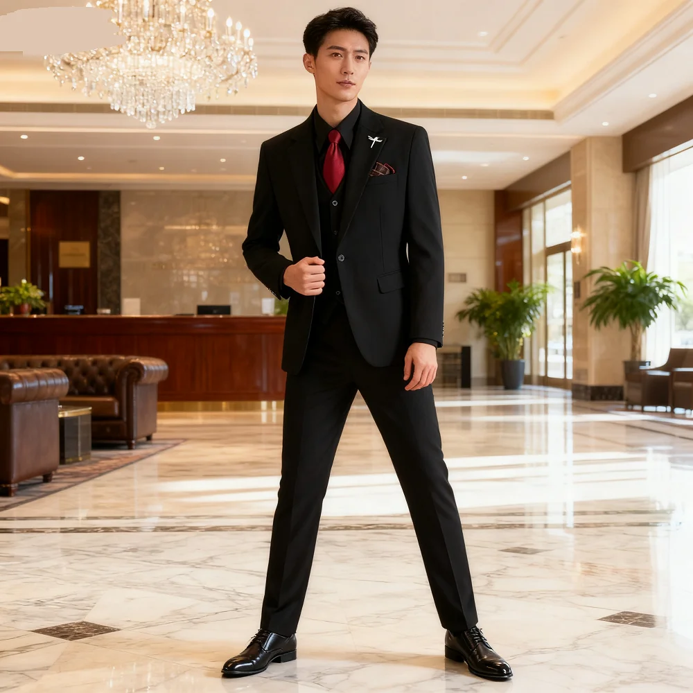 

Slim Fit Elegant 3 Piece Men's Formal Suit Set - Jacket Vest Pants Wedding Business Party Groom Tuxedo Solid Style