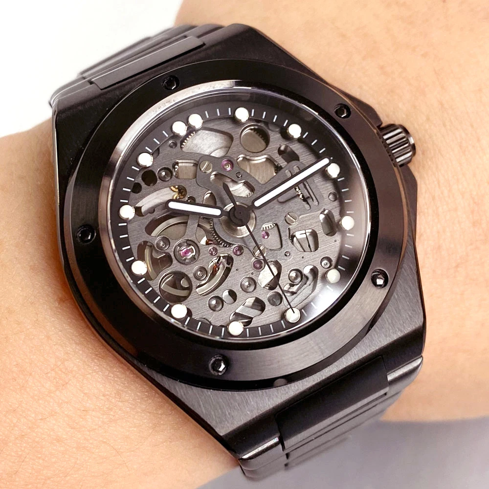 

Tandorio 200M Diver 40 мм черный PVD корпус скелетонизированный циферблат светящиеся NH72 автоматические мужские часы с сапфировым стеклом браслет из нержавеющей стали