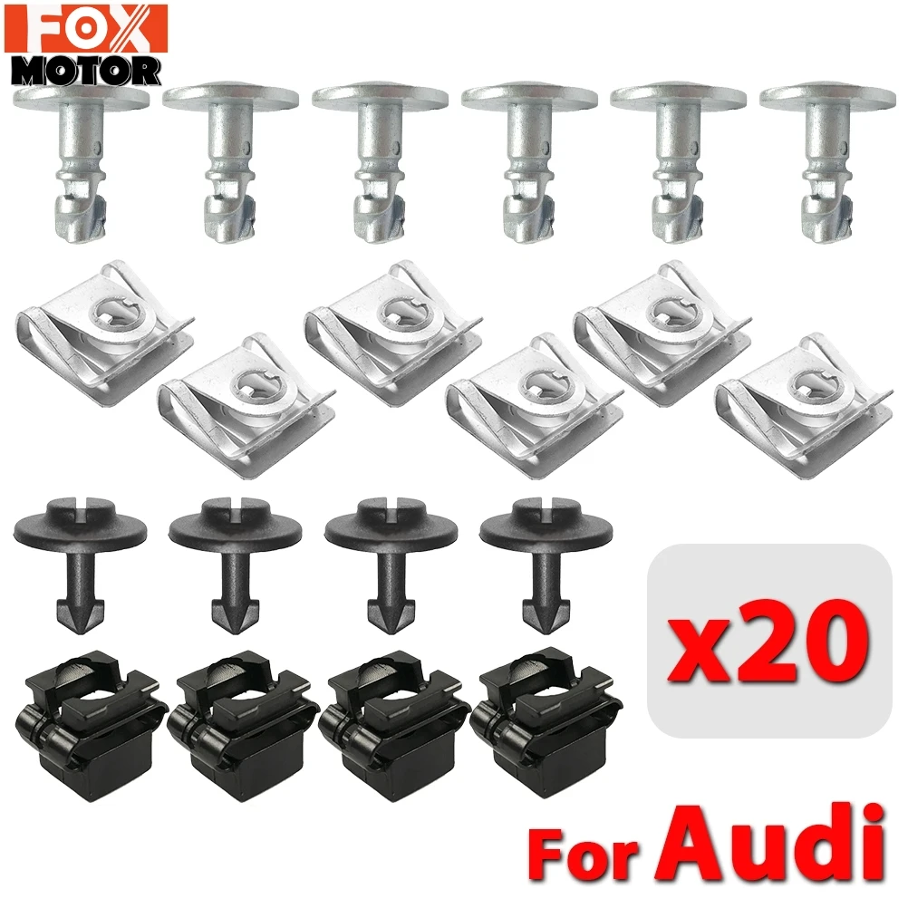 20X Undertray Engine Under Cover Fixing Clips Shield Trim Panel Screw For Audi A3 A4 A6 A8 TT Auto Repair 4A0805121A 4A0805163