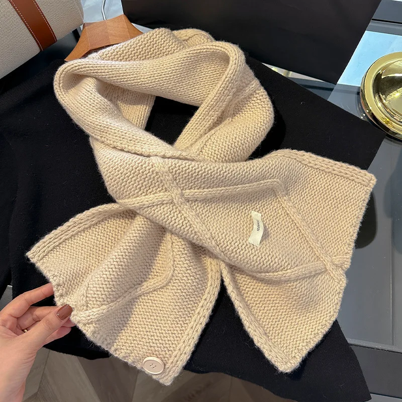 100% Pure Wool Knit Scarf for Ladies, Fall Winter Thermal Warm Neckwear, Elegant Versatile Fashion Shawl Daily Wear