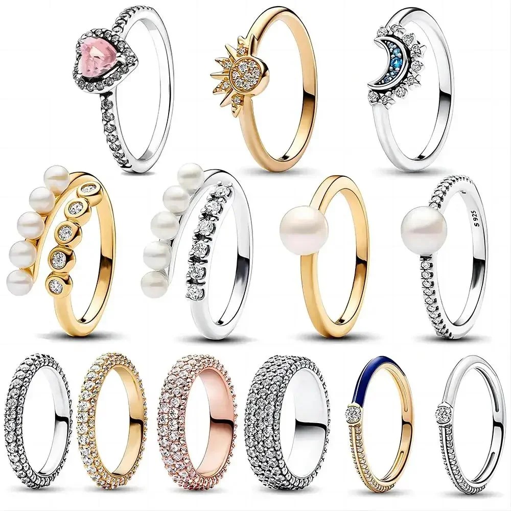 2024 New in Pearls Rose Shine Rings women jewelry Fine Ring Sun Moon Star Couples European and American Rings Wedding Gift