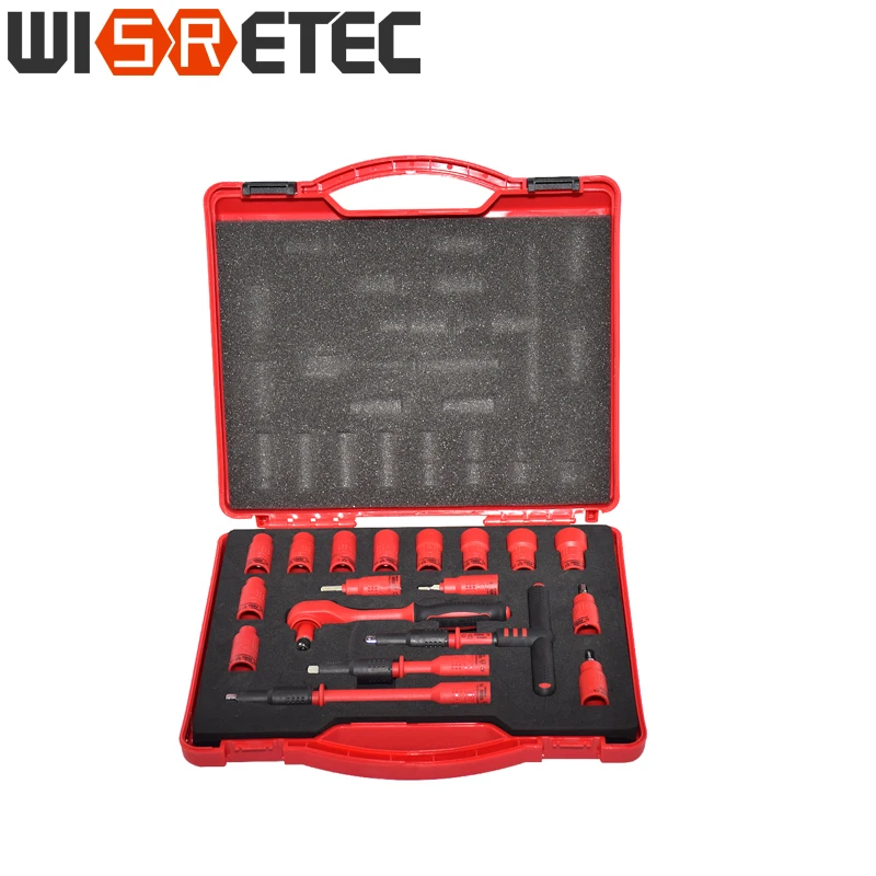 18PCS 1000V VDE Insulated Tools 1/4 Ratchets Wrench Sockets Sets T-Handle Extensions Hex Bits Sockets Resistant To High Voltage