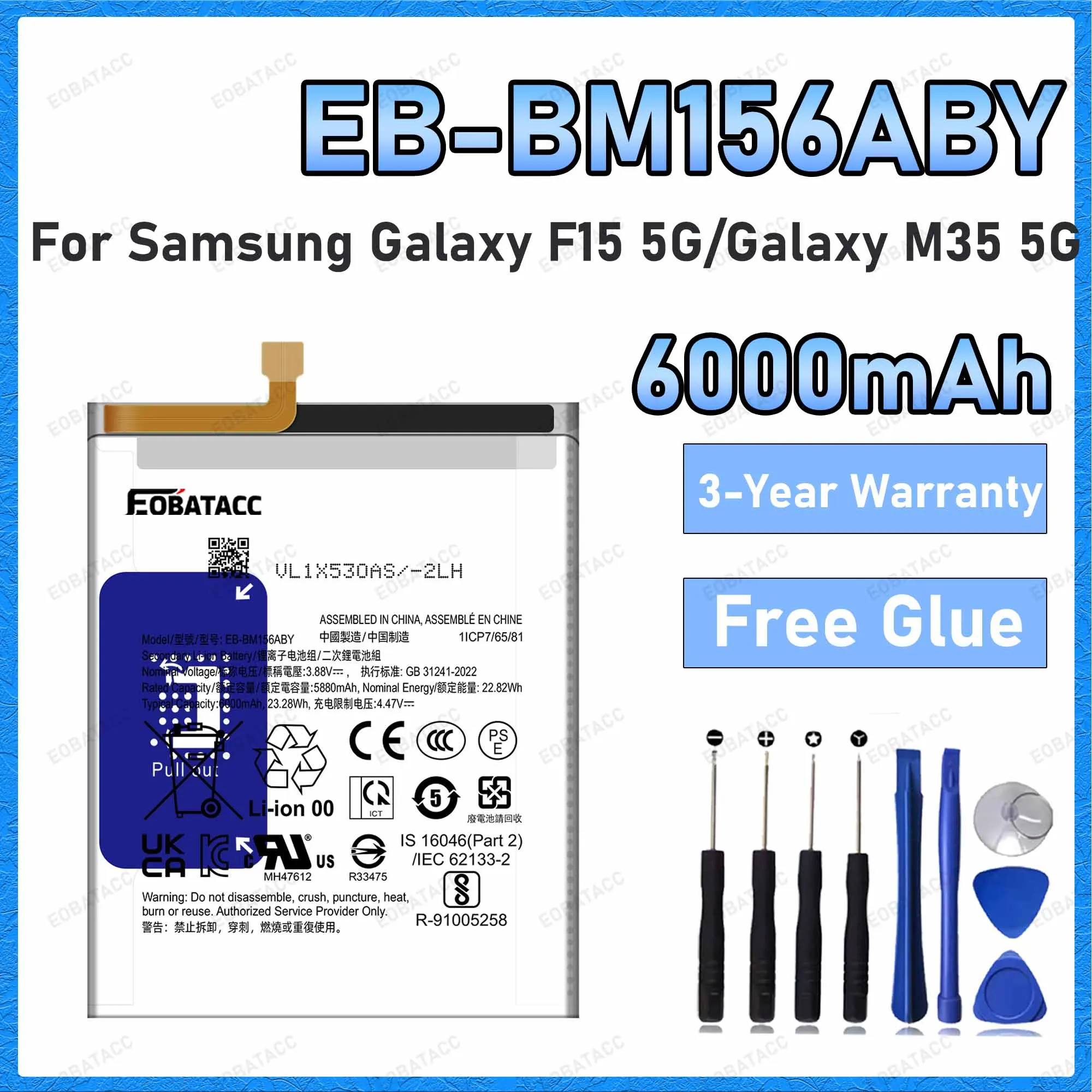 EB-BM156ABY 6000mAh Battery For Samsung Galaxy F15 5G/M35 5G Batteries New High Quanlity+Free Tools