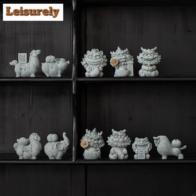 Creative Auspicious Wealth Green Sandstone Tea Pet Aesthetic Fish Tank Landscaping Tea Figurine Play Toys Tea Statue Ornaments