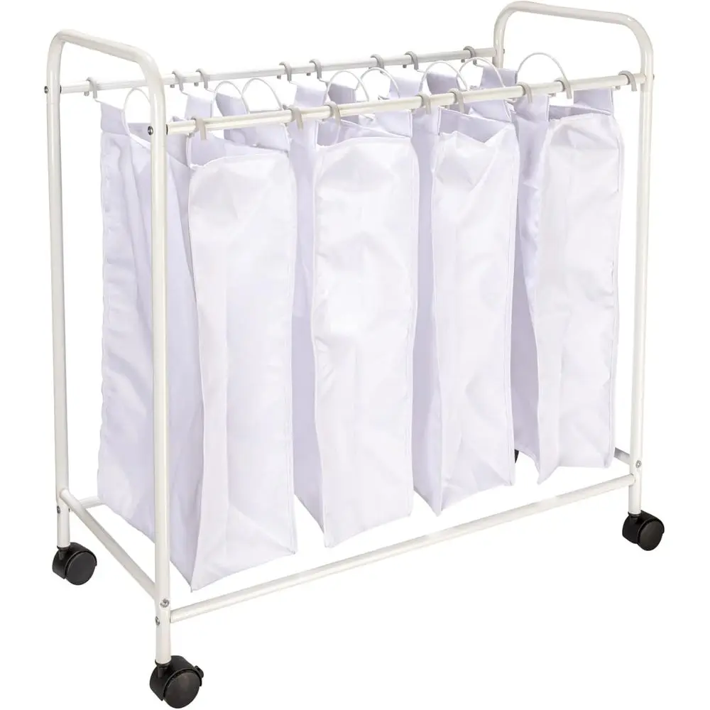 

Тележка-сортировщик для белья с 4 мешками, с моющимися и съемными мешками, белая