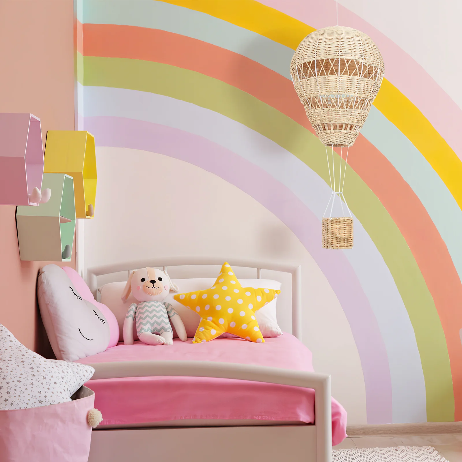 

1pc Rattan Woven Hot Air Balloon Decorative Hanging Ornament For Home Kids Room Preschool Wall Decor Photo Prop Craft