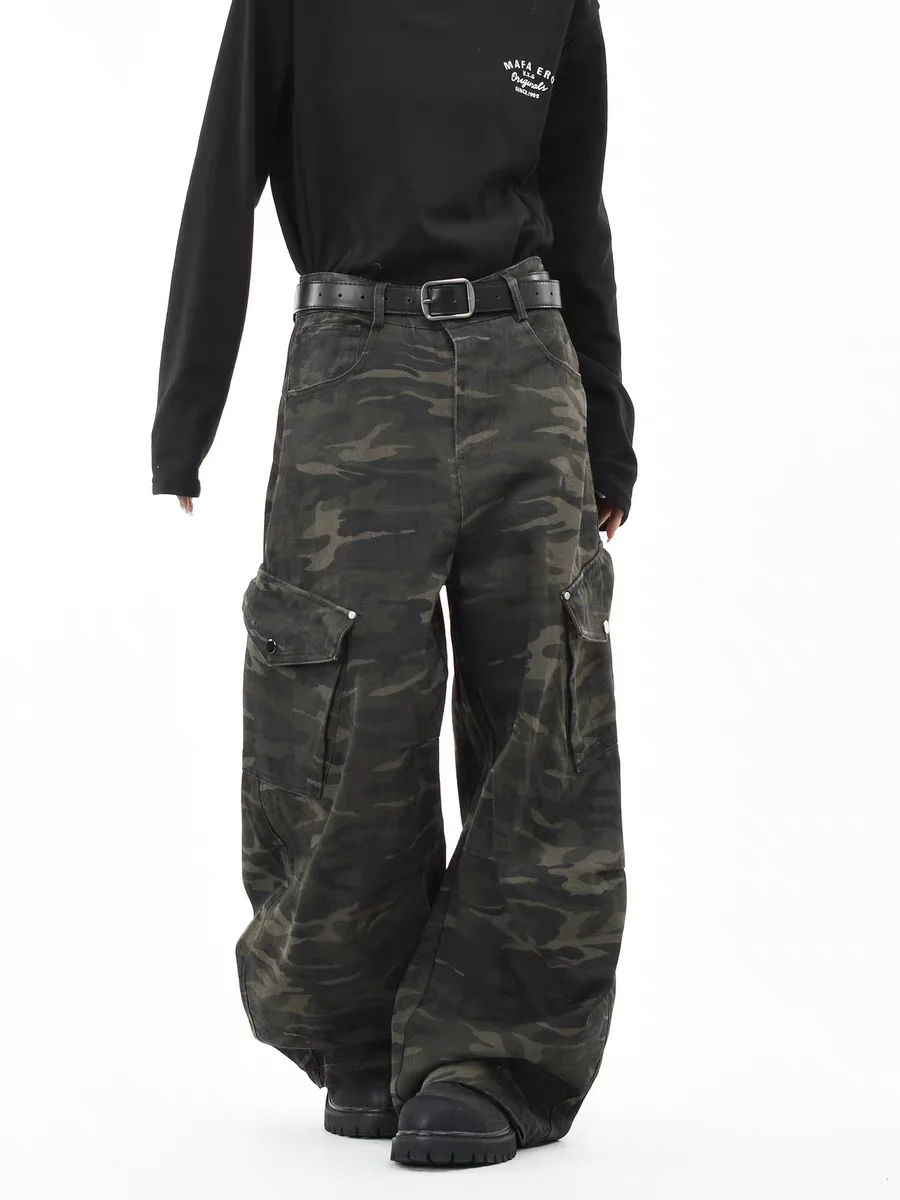 

Мужские джинсы-карго в американском ретро-стиле, широкие, модные, с множеством карманов, плиссированные, повседневные