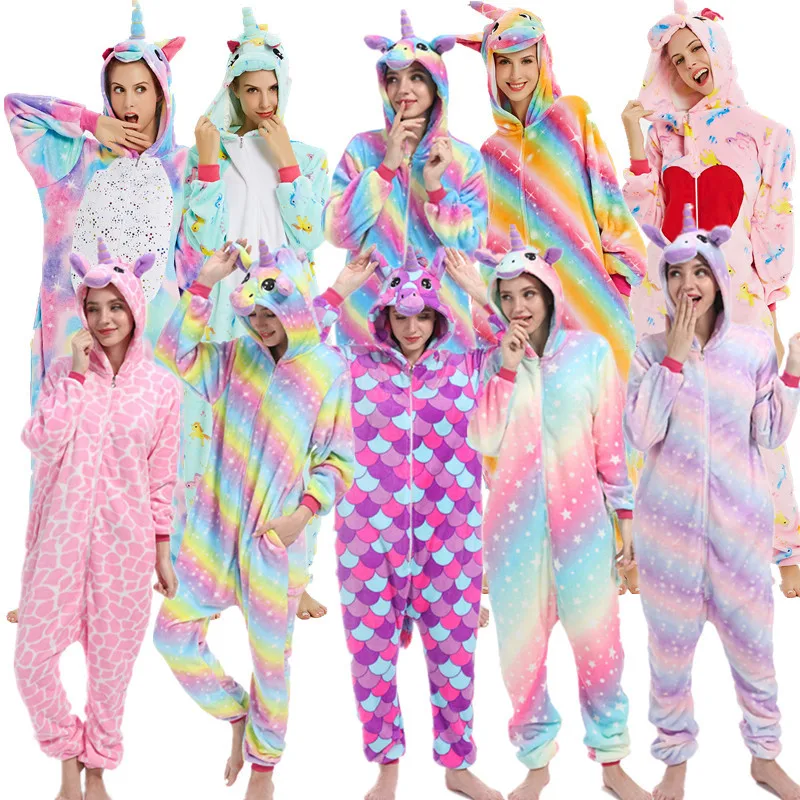 Animal Romper Unicorn Kigurumi Onesie Pyjamas Unisex Flannel Jumpsuit Halloween Party Cosplay Costumes For Adults