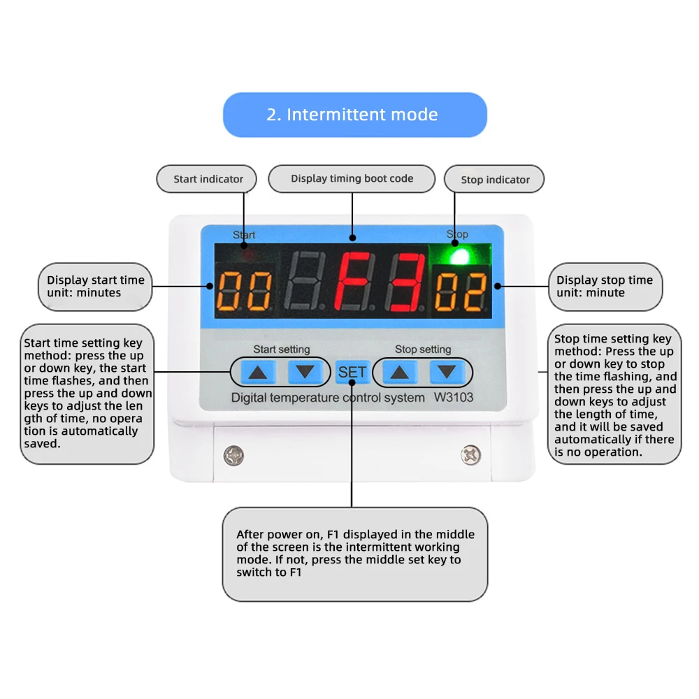 W3103 AC 220V Max 6600W Digital Thermostat 30A Temperature Controller Switch Wall Hanging  DC 12V 24V Thermostat