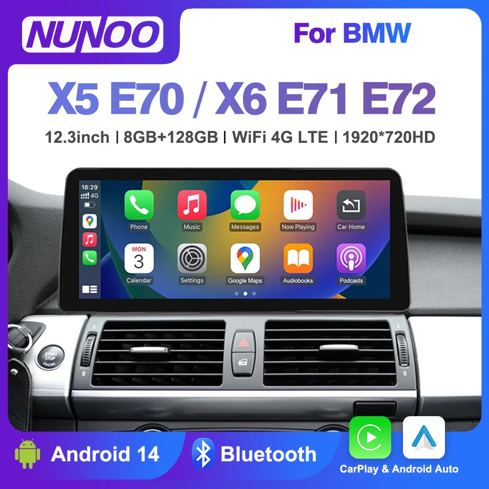 12.3inch Android 14 Carplay For BMW X5 E70 X6 E71 2007-2013 Car Multimedia DVD Player Navigation Auto Radio IPS Touch Screen