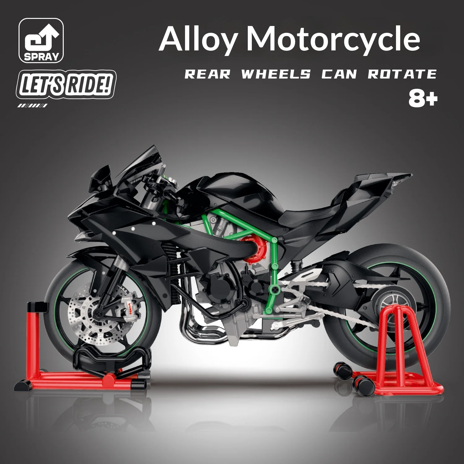 1:9 Scale Alloy Motorcycle Model with Simulated Engine Sound & Exhaust Spray Effect, Dynamic Display Piece for Collectors & Gift