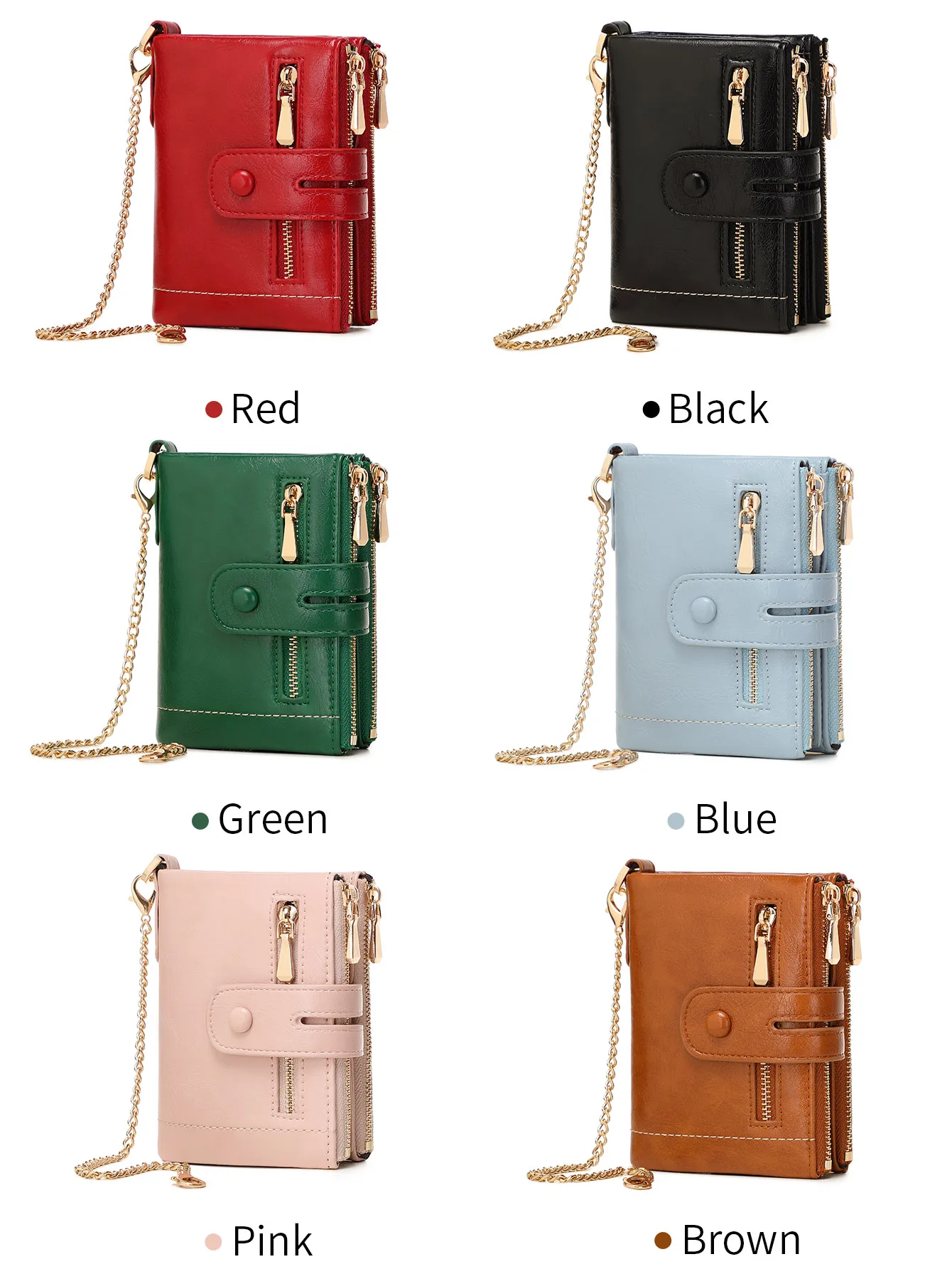 New Women\'s Wallet High Quality PU Leather Short Card Seat with Chain Large Capacity Three Layer Zero Wallet Retro Women\'sWallet