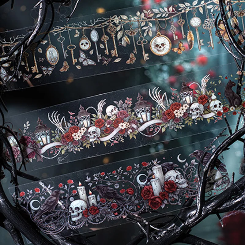 3rolls Dark Night Rose Series Gothic Theme Tape Notebook Materials Tape Collage DIY Picture Frame Scrapbook Tablet Greeting Card