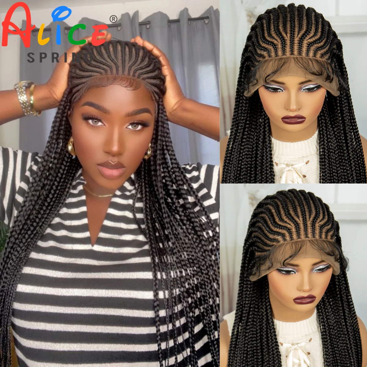 Synthetische Cornrow-Zopf-Perücken, volle Spitze-Zopf-Perücke, natürliche gerade Zopf-Perücke mit Babyhaar, Lace-Front-Zopf-Perücken für schwarze Frauen