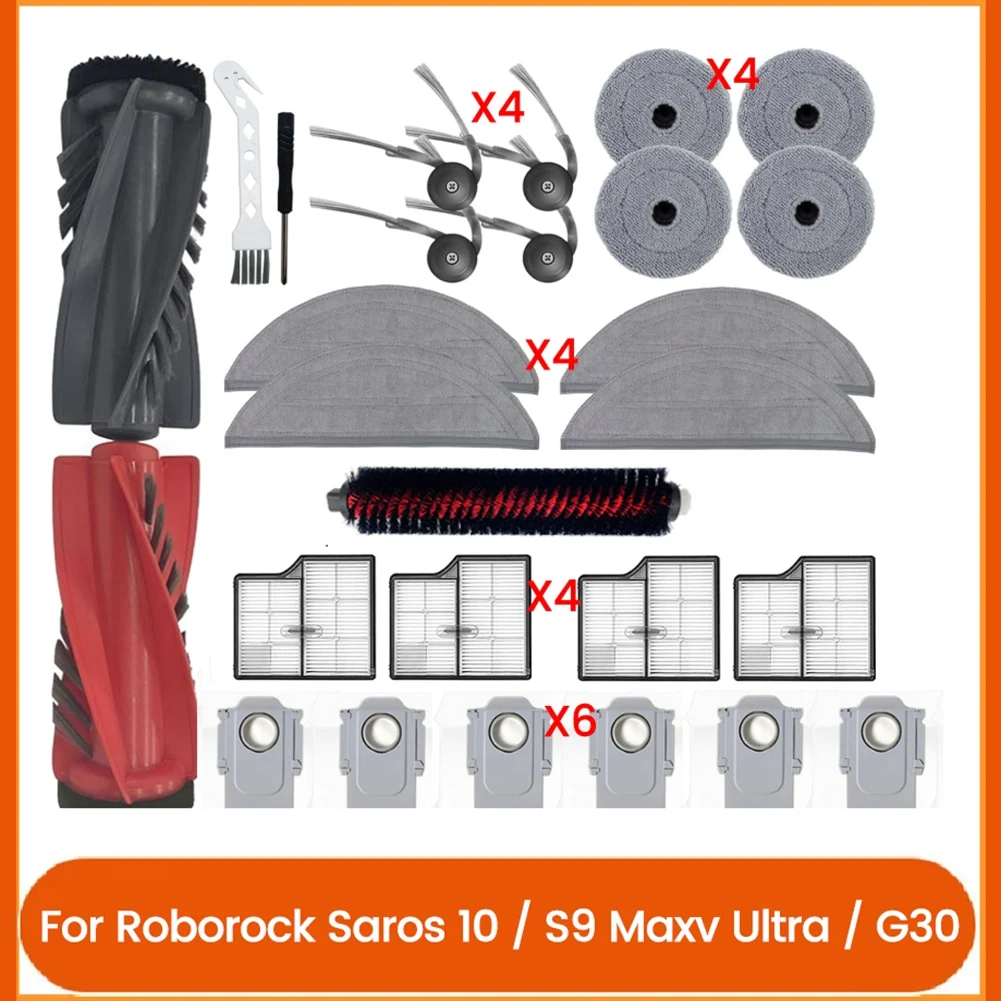 

27Pcs Replacement Parts For Roborock Saros 10 / S9 Maxv Ultra / G30 Vacuum Parts Main Side Brush Filter Mop Pad Dust Bag