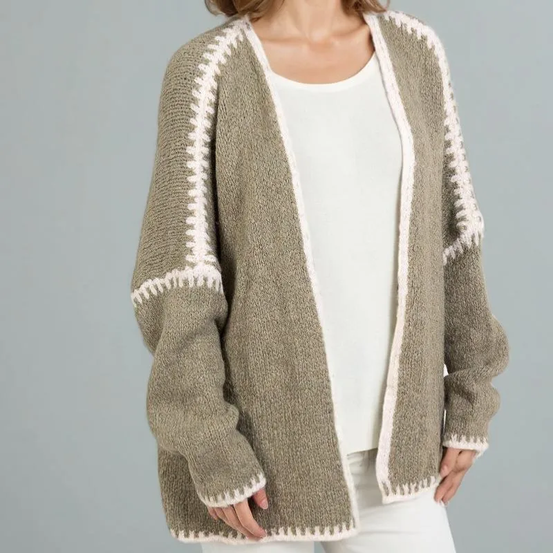 

Осень-зима, винтажный толстый вязаный свитер, пальто для женщин, однотонный лоскутный свободный кардиган большого размера, верхняя одежда, женский трикотаж