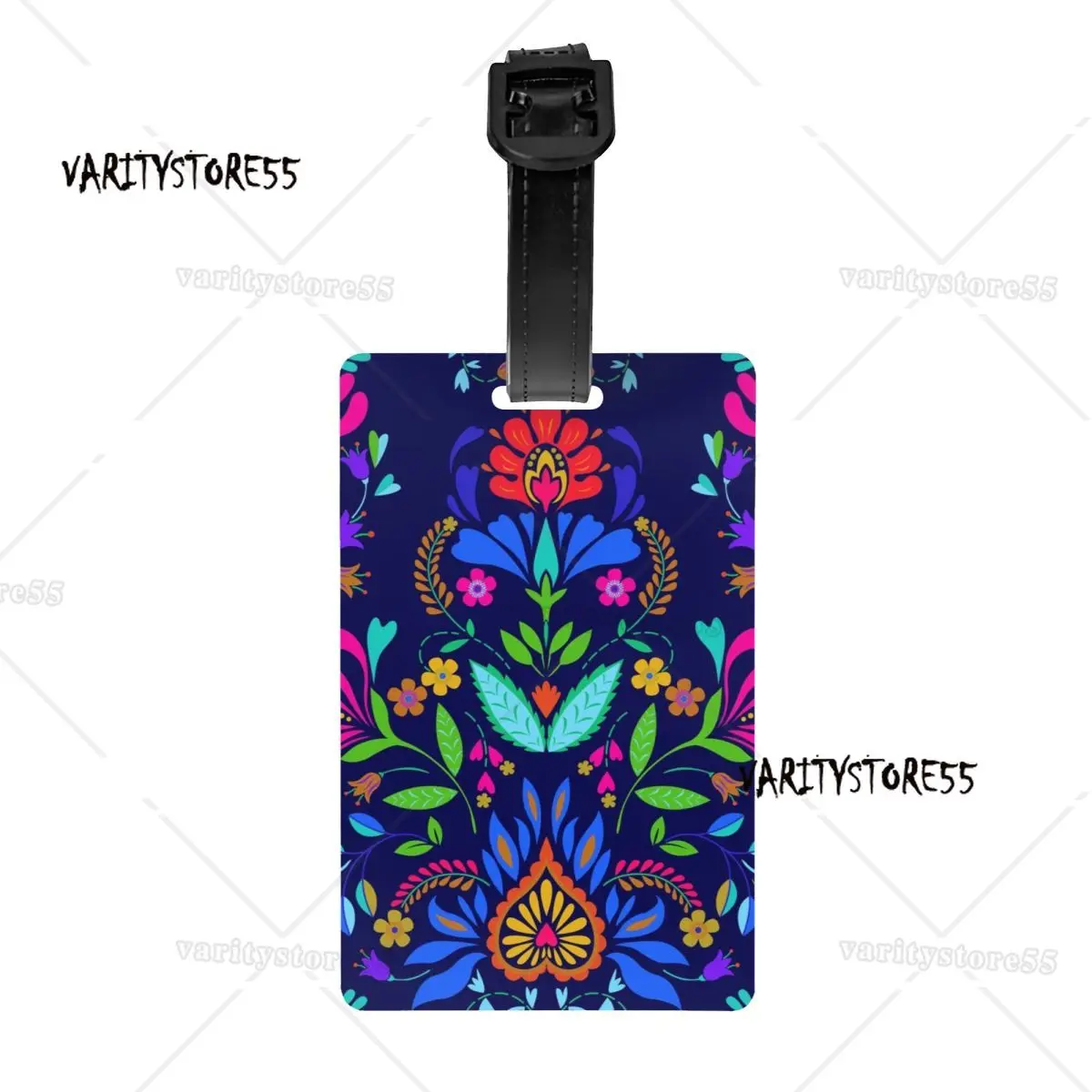 Custom Folk Mexican Vacation Art Luggage Tag for Suitcases Funny Colorful Textile Embroidery Baggage Tags Privacy Cover ID Label