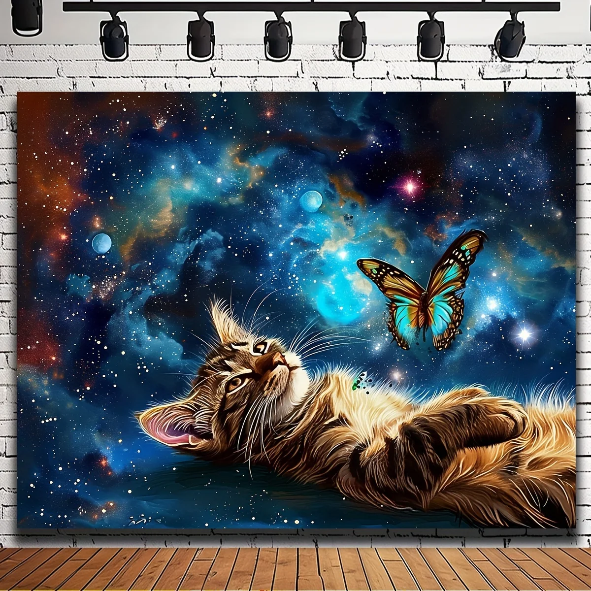 Cosmic Cat Galaxy Space Nebula Tapestry Boho Wall Hanging Stars Sky Celestial Polyester Decor Nursery Room Gift Art Decoration