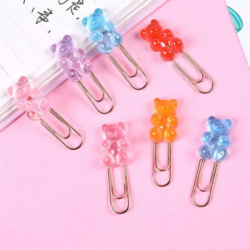 2 Pcs Cute Bear Metal Paper Clip Office School Supply Stationery Photo Decorative Kawaii Gift Cartoon organizer holder Bookmark