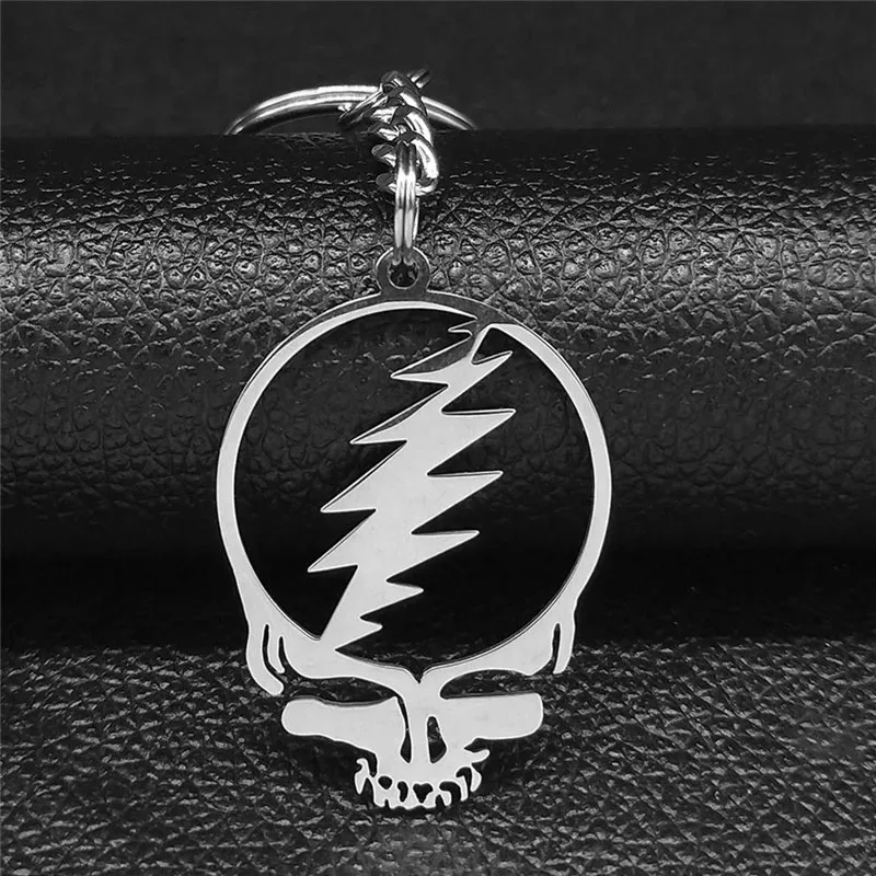 AFAWA Grateful Dead Skull Stainless Steel Keychains for Men/Women Silver Color Keychain Jewelry llaveros para hombre K4206S03