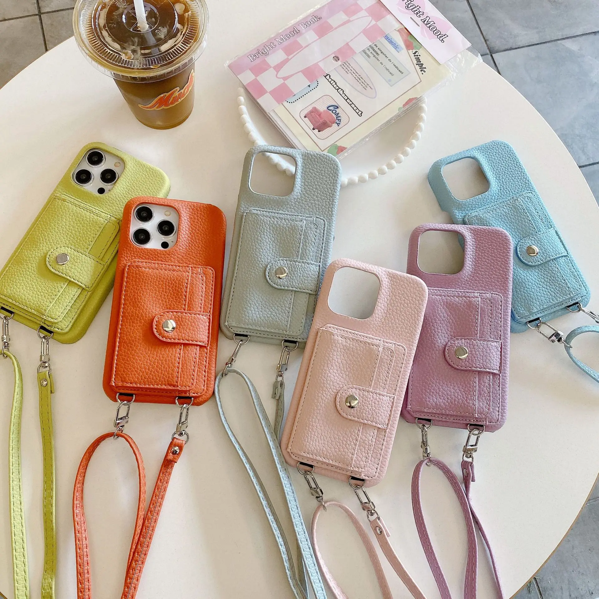 

Wallet Shoulder Strap Phone Case for iPhone 16 Pro Max 13 12 11 14 15 Pro Max 15 Plus Lady Leather Card Pocket Lanyard Cover
