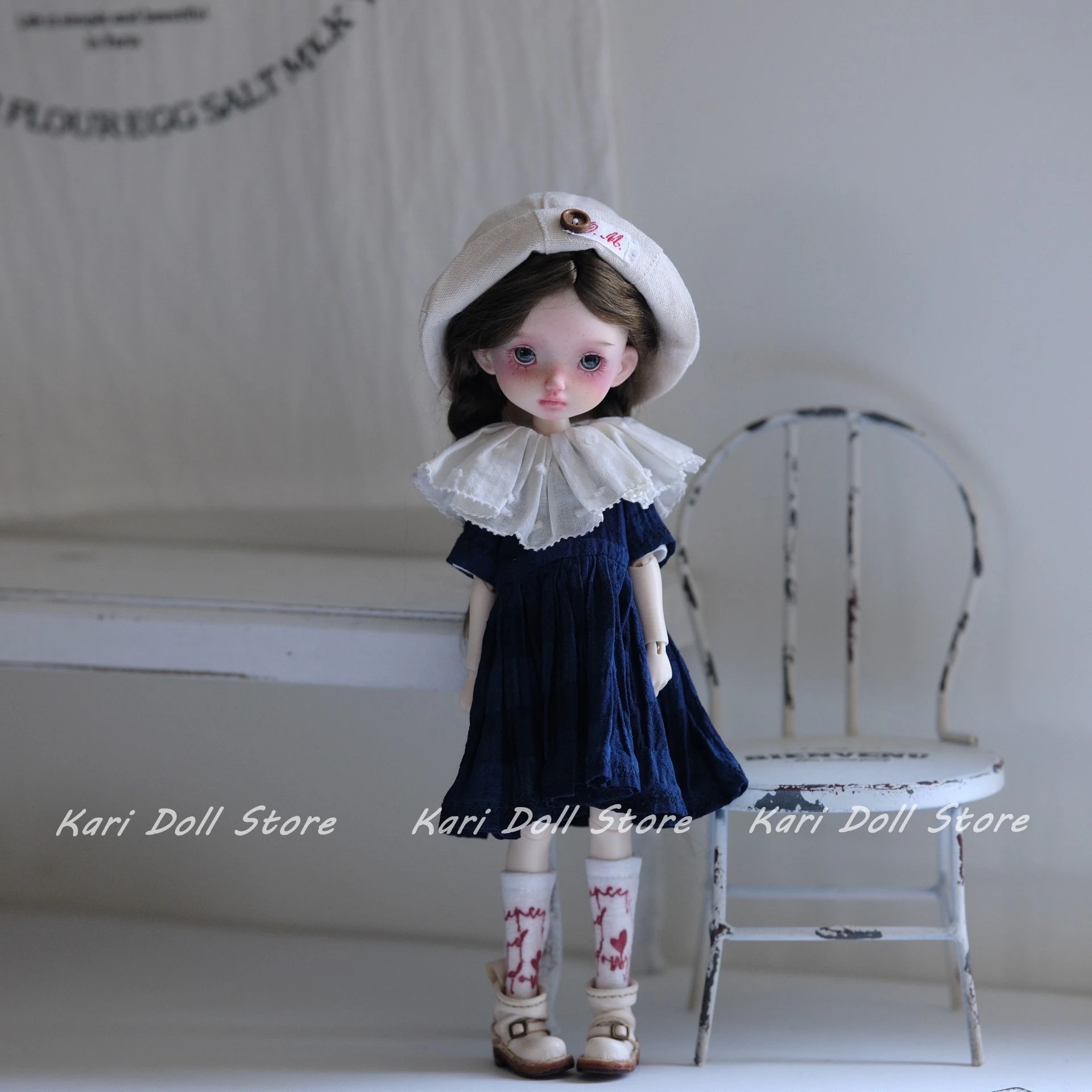 

Kari Doll Clothes and skirts 2025 Japanese navy blue check dress for Landazz Landoudou Doll