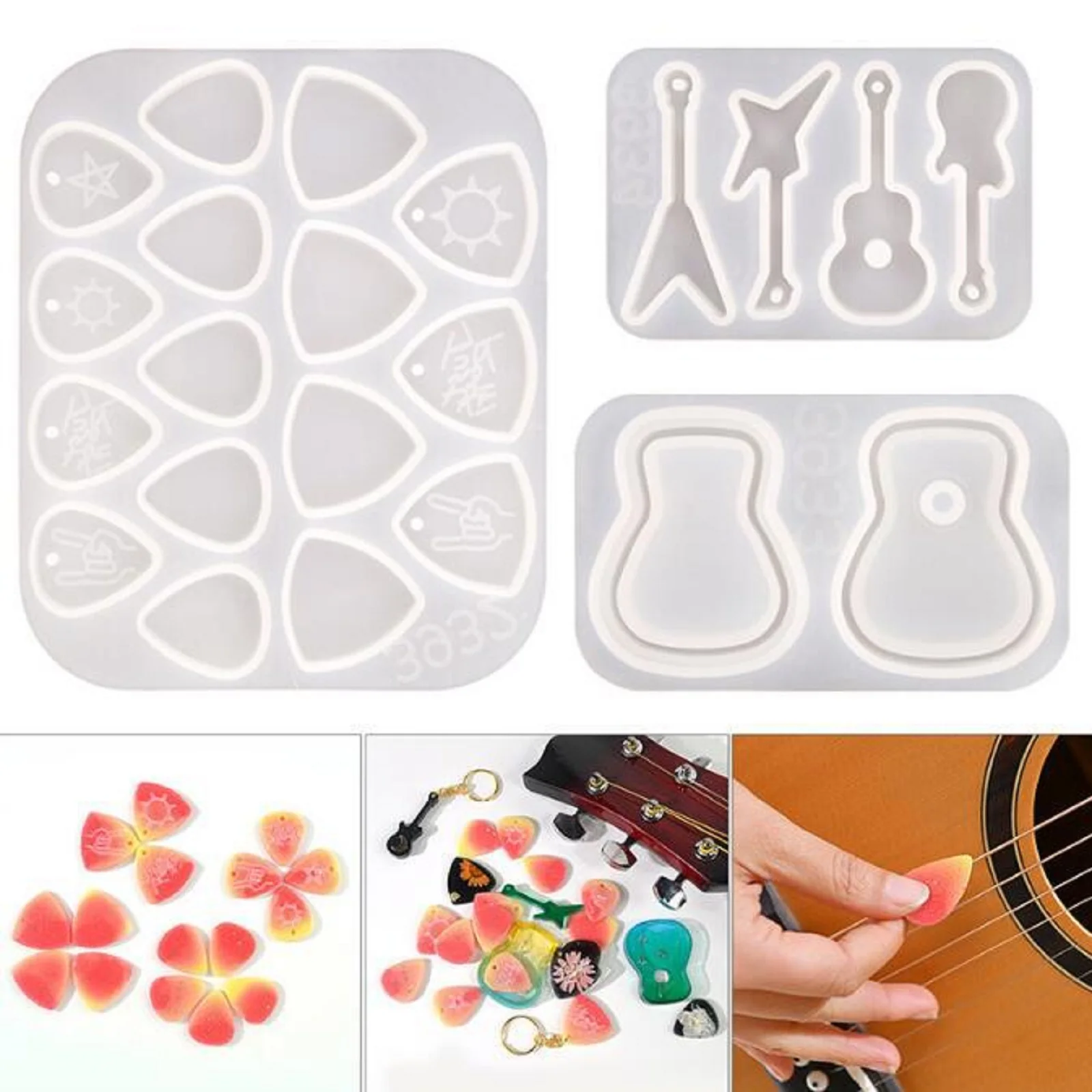 3pcs Guitar Pick Silicone Molds Guitar Pendant Epoxy Resin Molds Craft Tools