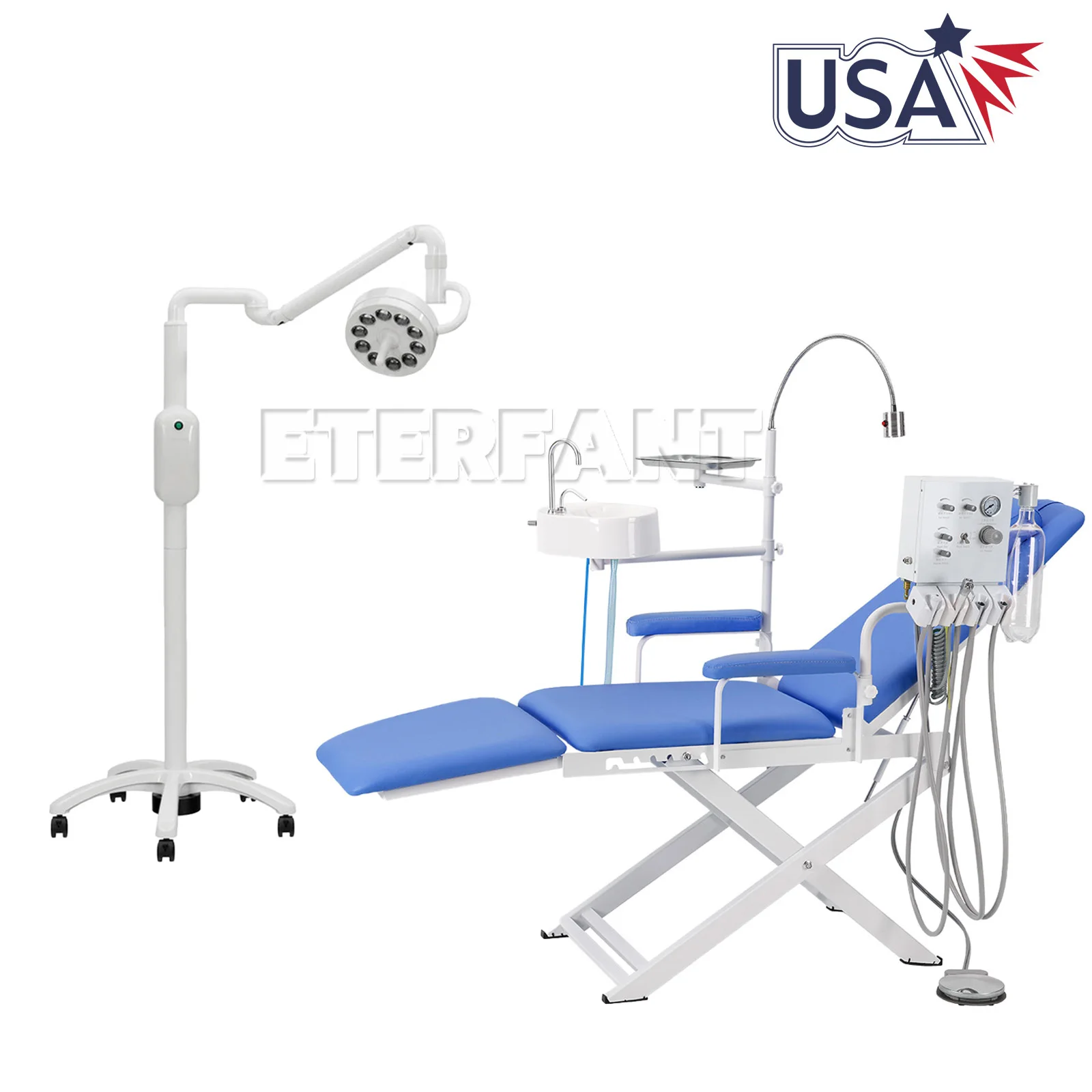 

Dental Foldable Folding Chair+Unit Air Turbine+LED Exam Light/Mobile Stand LED Oral Surgical Light Induction Exam Operating Lamp