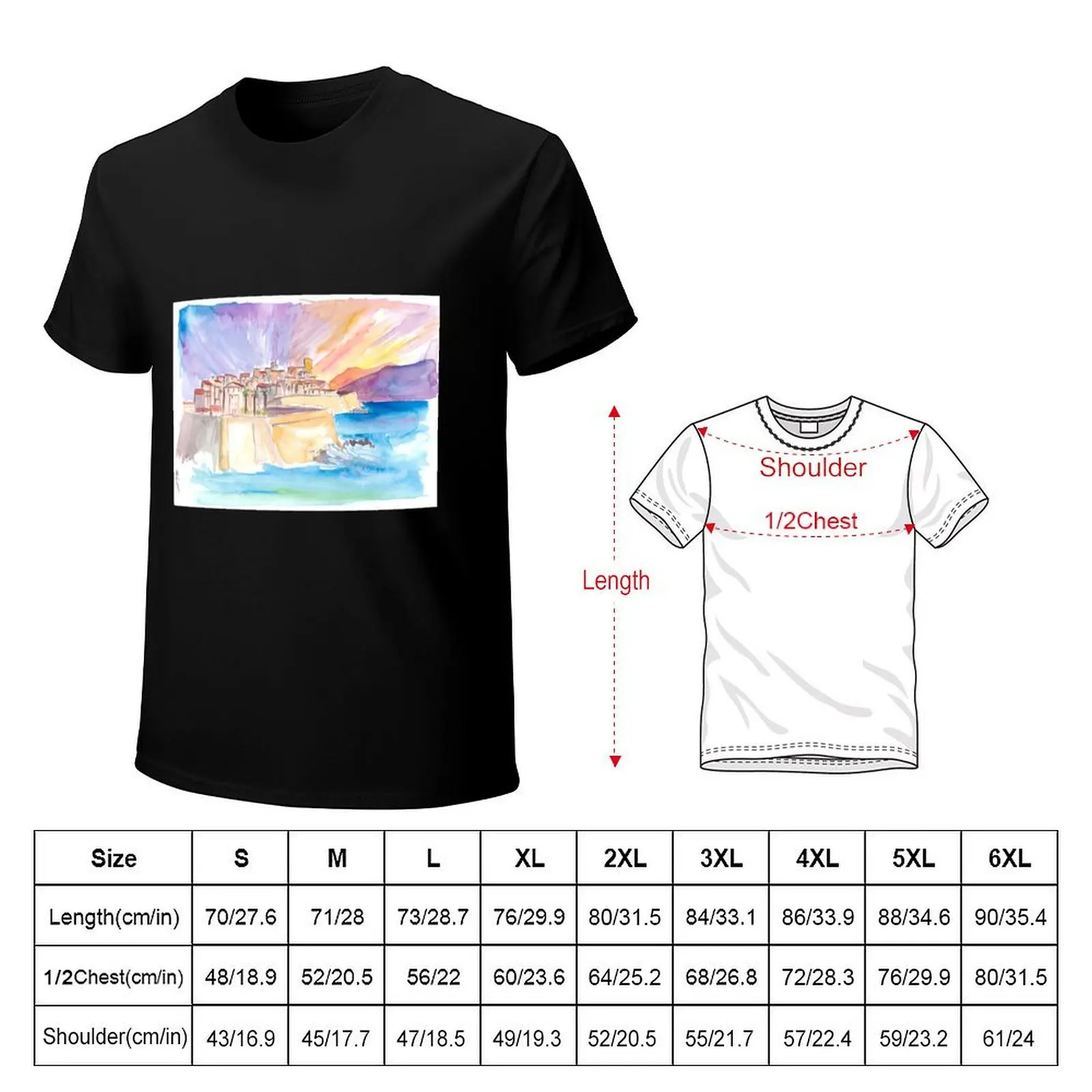 Antibes French Riviera Cityscape in Sunset T-Shirt blacks street wear new edition anime shirts men