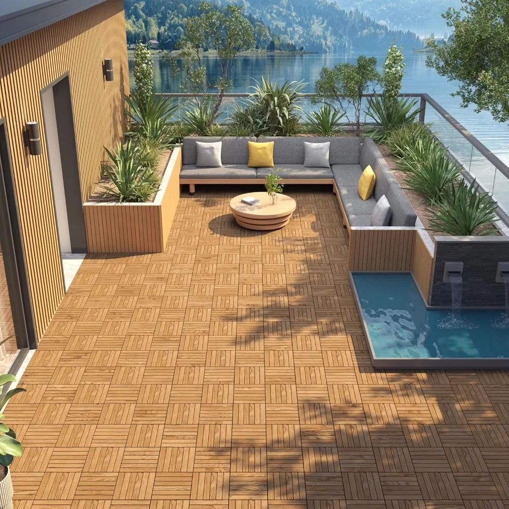 54PCS Acacia Wood Interlocking Flooring Tiles Waterproof Flooring for Outdoor & Indoor Patio,Balcony,Garden,Poolside