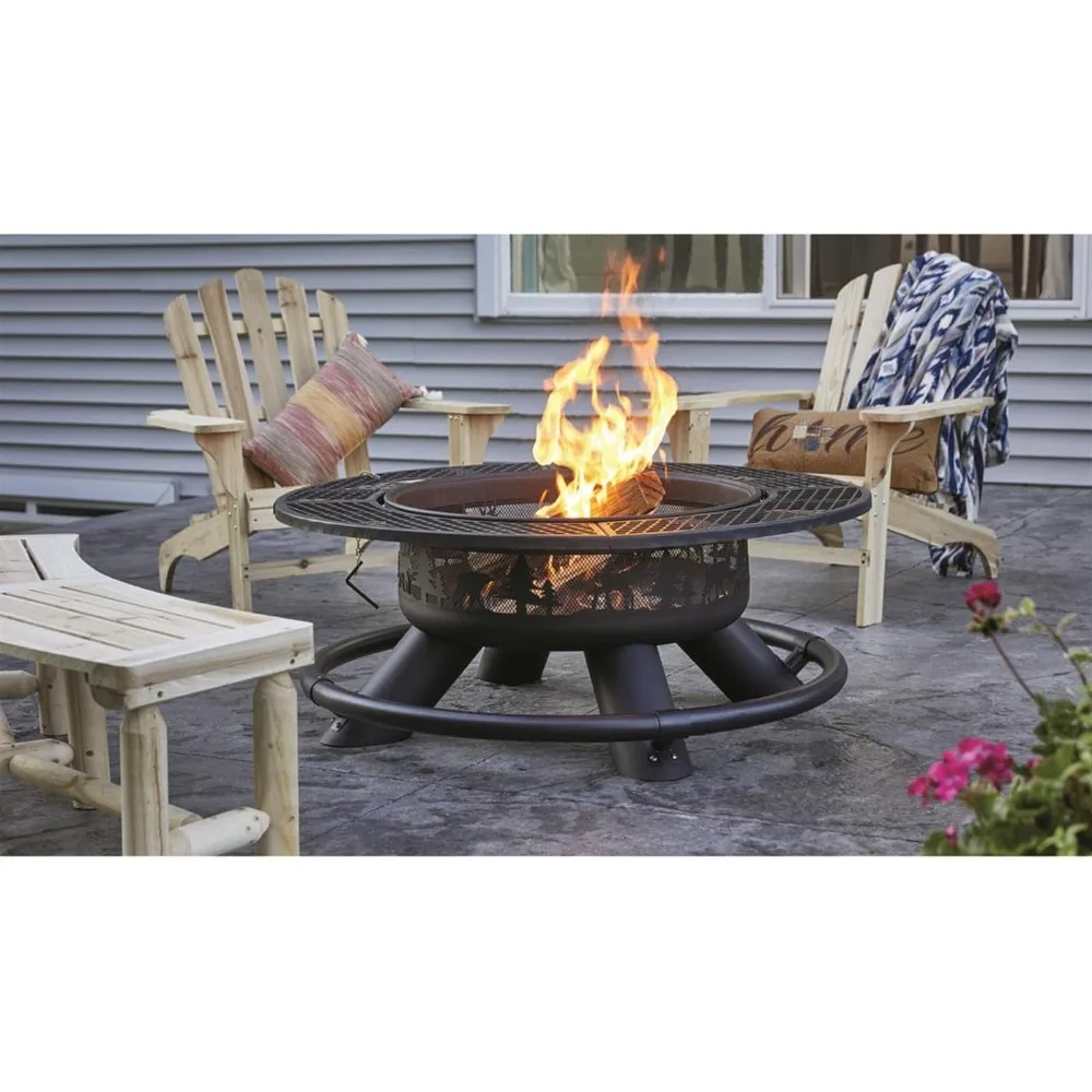 

47" Fire Pit BBQ Grill Outdoor Wood Burning Steel Log Firepit for Camping, Grilling, Smores, Yard, Cooking Outside