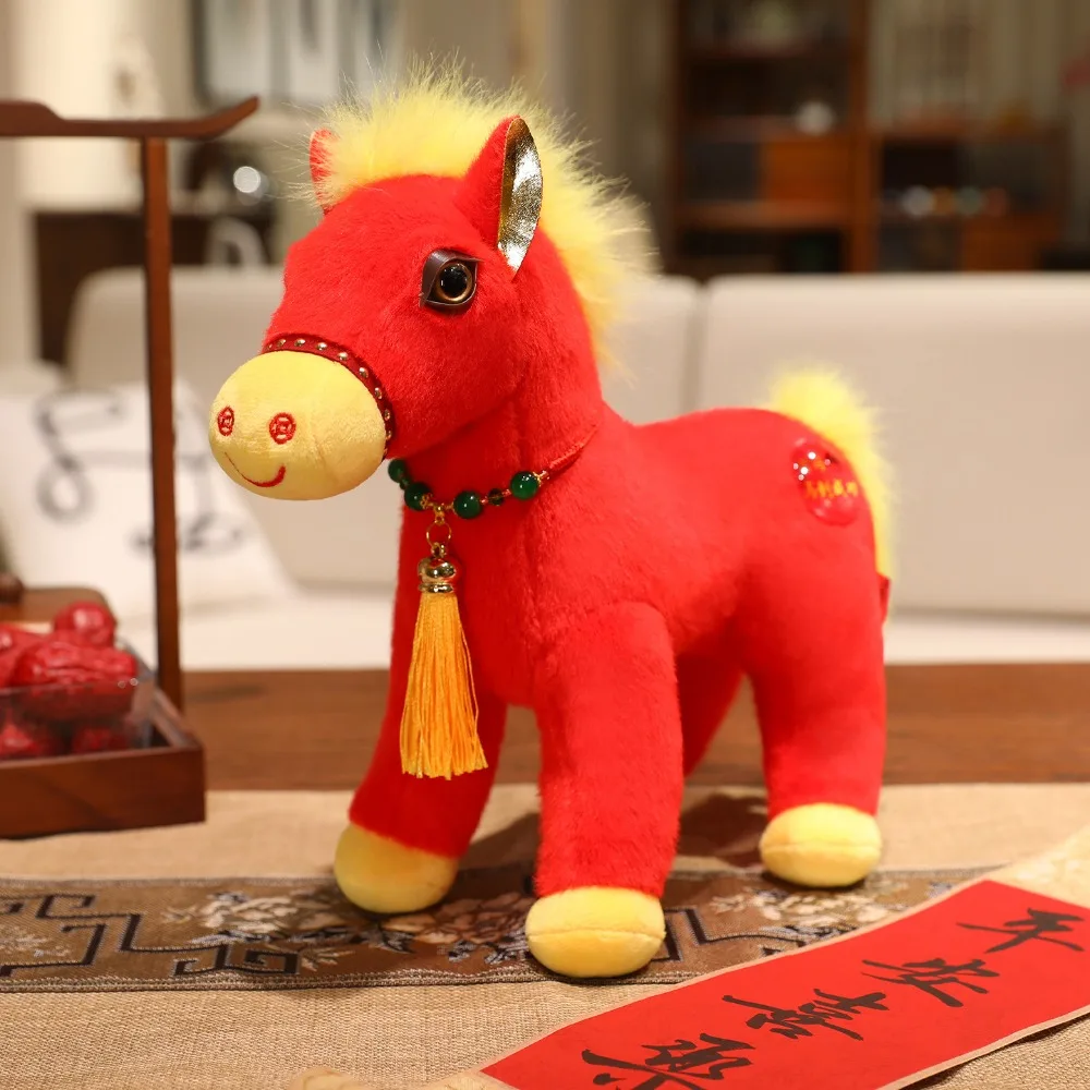 Simulação primavera festival mascote brinquedo cavalo longo juba pp algodão recheado pônei brinquedos de pelúcia 20/25/30cm com borla
