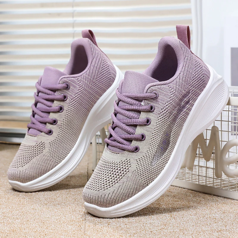 

2025 Women Shoes Summer Mesh Casual Women Lace-up Lightweight Thick Sole Breathable Outdoor Sports Running Shoes lady