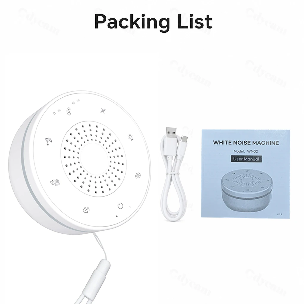 Baby White Noise Machine Rechargeable Sleep Machine 30 Soothing Sounds Volume Adjustable 5Colors Night Light Timer Noise Player