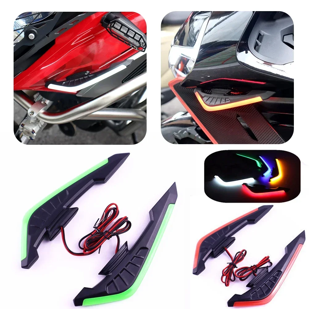 2PCS Motorcycle Front Winglets Stylish Aerodynamic Wing Spoiler with LED Dynamic Light Wing Sticker for Electric Bike Motorcycle