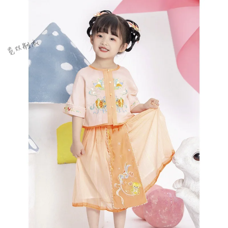 Xizi asheed Hanfu-ropa de verano para niña, conjunto de falda, Super Fairy, estilo antiguo, vestido para niña pequeña, estilo chino, Tang mejorado, nuevo