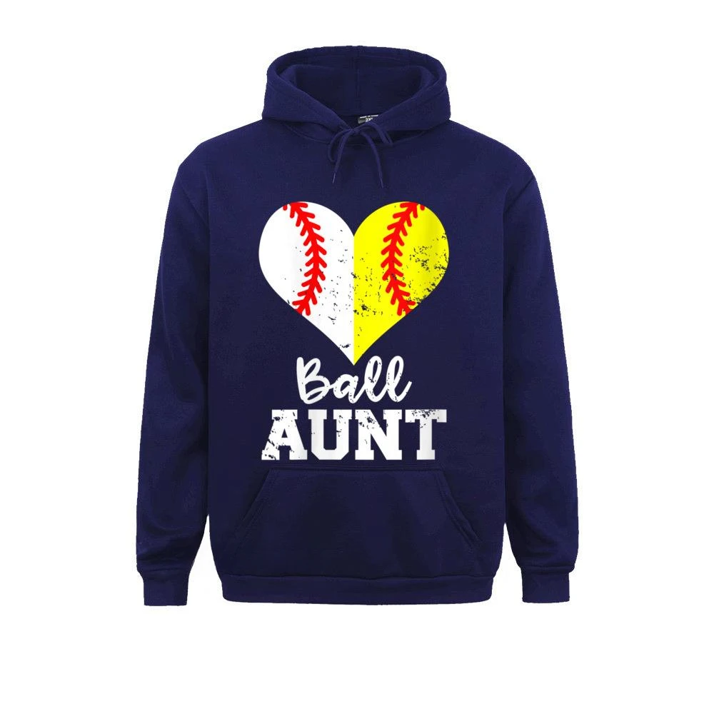 Women Sweatshirts Cool Hip Hop Long Sleeve Hoodies Sportswears Womens Ball Aunt Heart Funny Baseball Softball Aunt O Neck Unisex