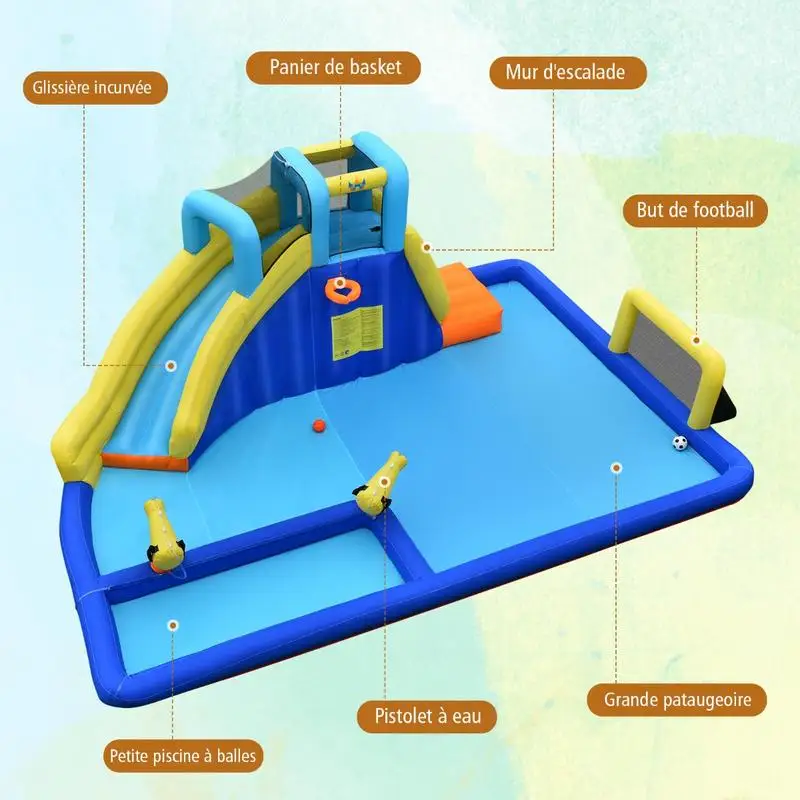 Parque Acuático Inflable 6 en 1, Tela Oxford, Juego Inflable, Kit de Reparación con Pernos, Centro de Juegos Acuáticos Portátil y Plegable para Niños