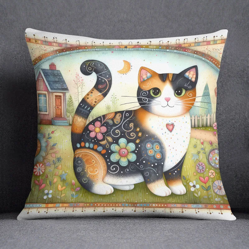 Cartoon cat Ke dismantling and washing office pillowcase, sofa cushion, living room bedroom square pillow cover