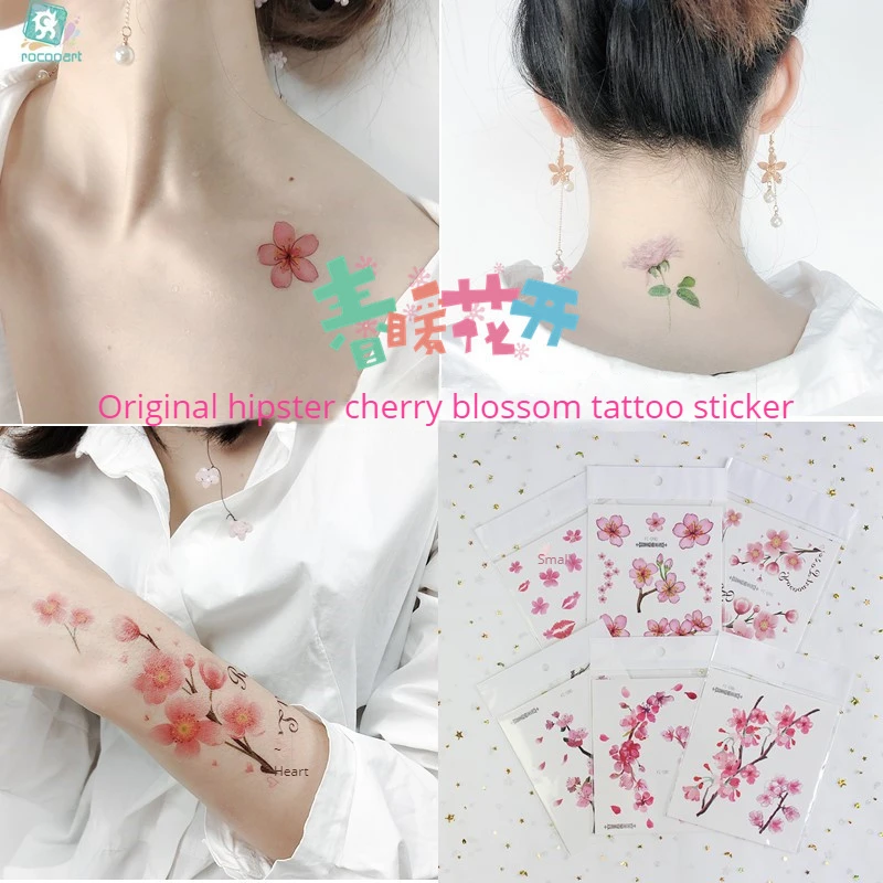 

New Waterproof Cherry Blossom Small Fresh Flower Tattoo Fashion Collarbone Arm Temporary Tattoos Sticker Size:105*120mm