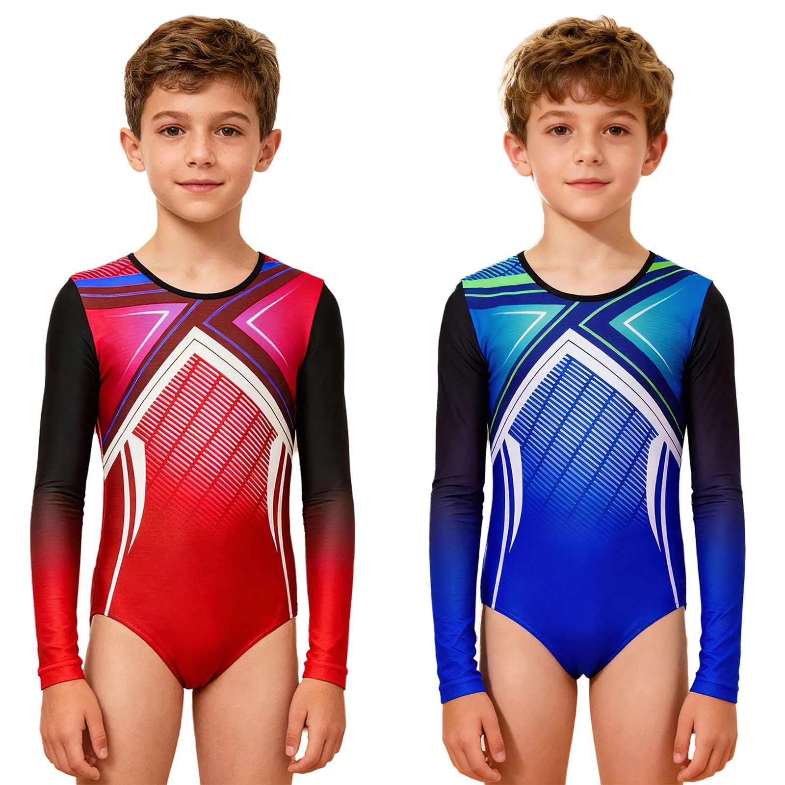 Stylowy strój gimnastyczny dla chłopców z nadrukiem, idealny do baletu, ćwiczeń, jogi, fitnessu, na występy sceniczne i do treningu.