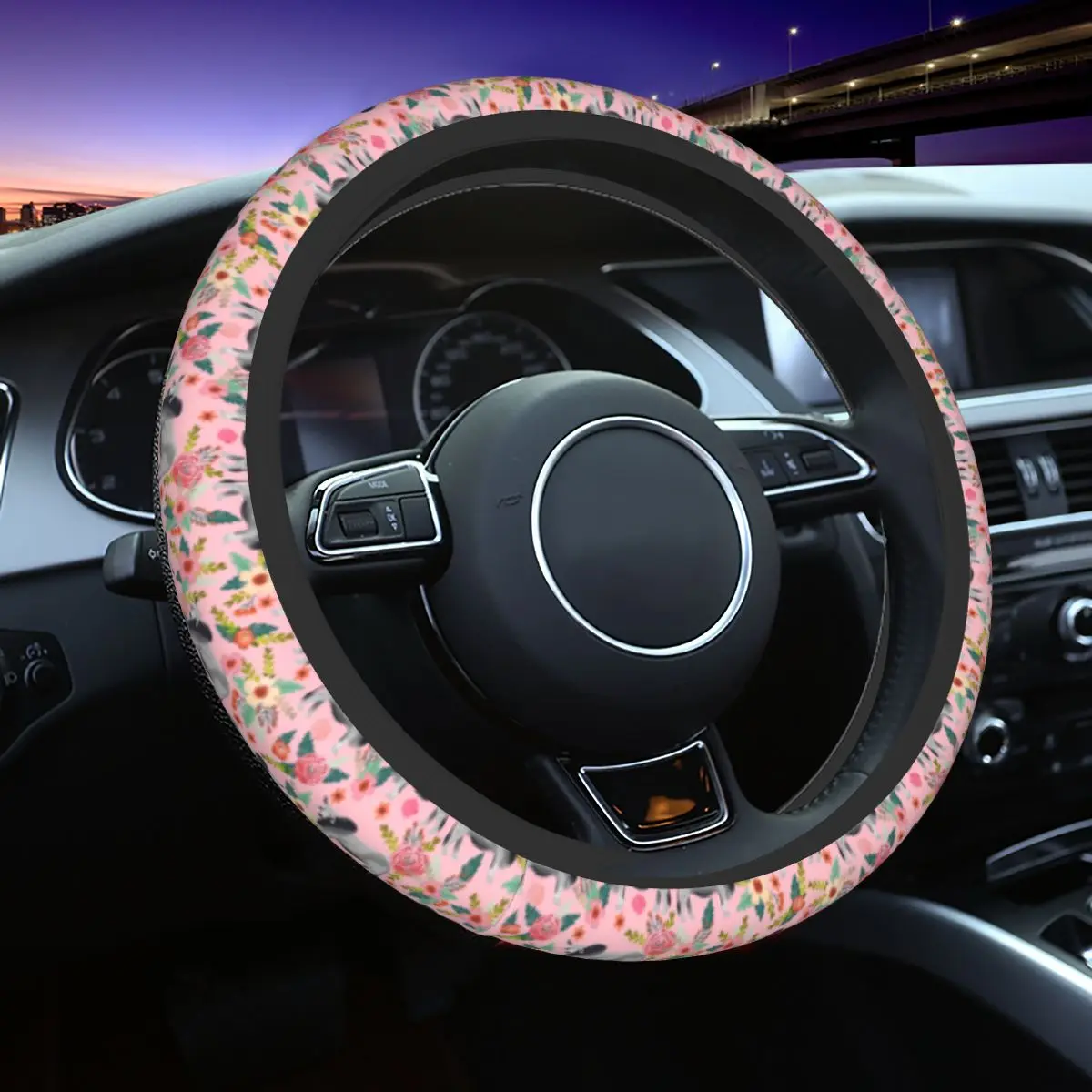 37-38 Car Steering Wheel Cover Indian Cow Floral Pattern Universal Animal Auto Decoration Suitable Auto Accessories