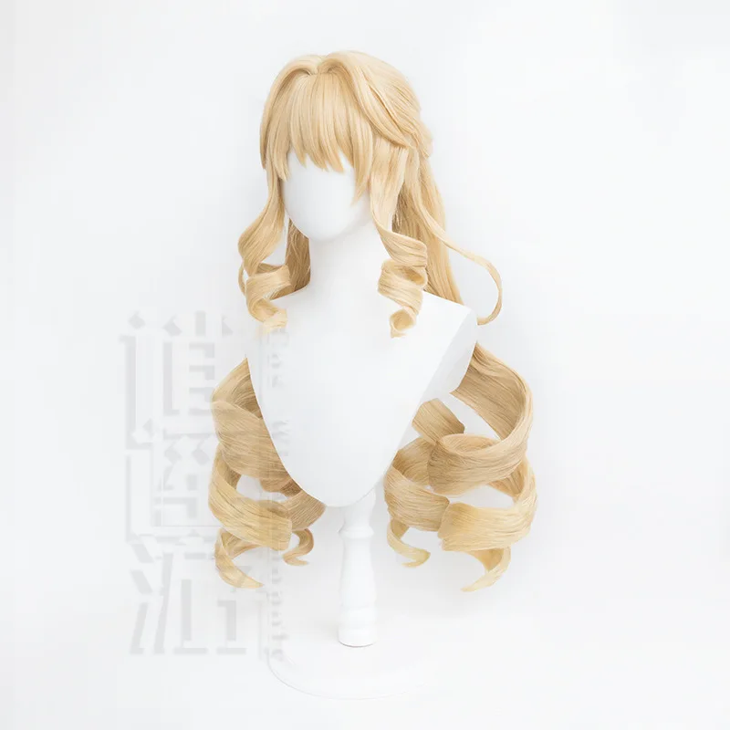 Genshin Impact Navia Cosplay perruque Simulation cuir chevelu haut mi-haut cheveux longs bouclés 100 cm cadeau d'halloween
